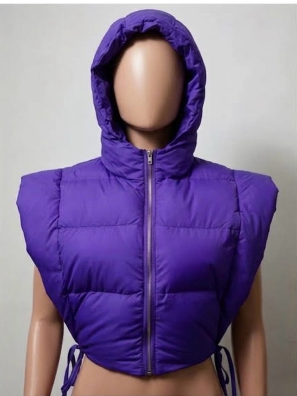 Hooded Purple Cropped Puffer Vest - Women Jackets & Coats